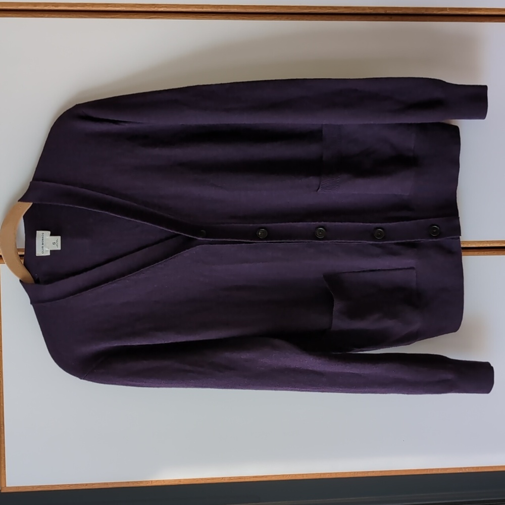 Club Monaco Button Boyfriend Cardigan S Purple Laine Wool